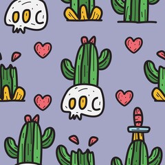 hand drawn halloween skull doodle pattern design