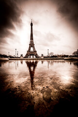 The Eiffel Tower in sepia tones, France