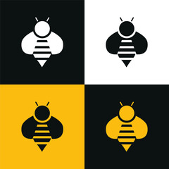 Vector image. Bee icon. Image in white, black and yellow.