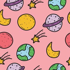 hand drawn cartoon planet doodle pattern design