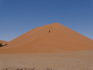 Fototapeta na wymiar dune 45 in sossusvlei with one man on it