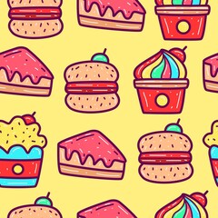 hand drawn dessert cartoon doodle pattern design