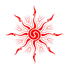 Abstract spiral, symbol of solar energy and sun power. Graphic stencil, silhouette template of tattoo or logo. Spiritual vector illustration in style sacred geometry and shamanism.