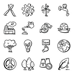 
Set of Eco and Recycling Doodle Icons

