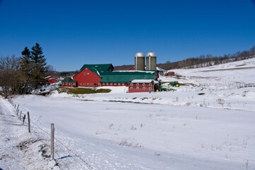 Farm in snow in upstate new york