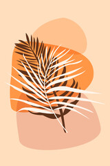 Palm Branch  boho pattern background.  Boho minimalist abstract plant illustration for design nursery wall decor, t shirt print, summer invitations etc