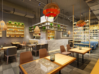 3D RENDER OF LUXURY RESTAURANT CAFE