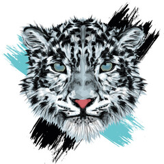 Snow Leopard - Grunge digital animal portrait