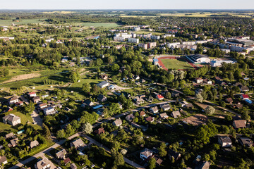 Aerial view of Saldus city, Latvia.