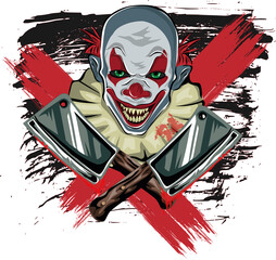 Scary Clown Grunge Poster  - Stylized vector portrait 