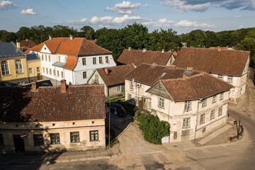 Fototapeta na wymiar Aerial view of old town in city Kuldiga and red roof tiles, Latvia