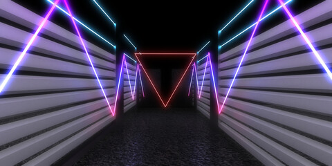 3D abstract background with neon lights. neon tunnel .space construction . 3d illustration