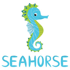 Seahorse, Scandinavian style hippocampus, hand drawn, beautiful detailed