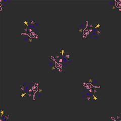 Classic musical patterns, with sheet music and treble clef, great designs for any purpose. Abstract retro texture.