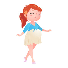 Pregnant girl in dynamic pose. Vector illustration.