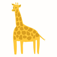 Obraz premium A cute giraffe hand-drawn in a doodle style. Vector illustration for children's books, postcards in a simple sweatshirt style by hand. Vector illustration in the Scandinavian style