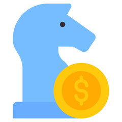Dollar coin with chess knight, concept of financial strategy