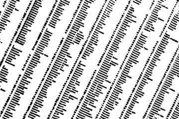 The grunge texture of the printed list text arranged diagonally. An illegible printed list in a column diagonally. Vector illustration. Overlay template.