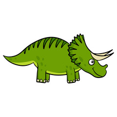 Cute green dinosaur in cartoon style. Vector illustration isolated on a white background.