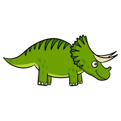 Foto op Canvas Cute green dinosaur in cartoon style. Vector illustration isolated on a white background. © tamatus_art
