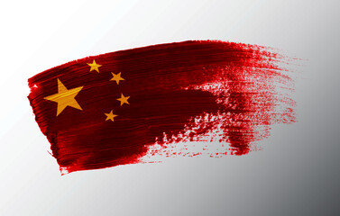 China flag illustrated on paint brush stroke
