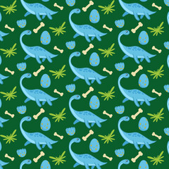 Fototapeta na wymiar Cute funny dinosaur pattern. Colorful dinosaur vector background. Background for textiles.