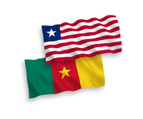 Flags of Cameroon and Liberia on a white background