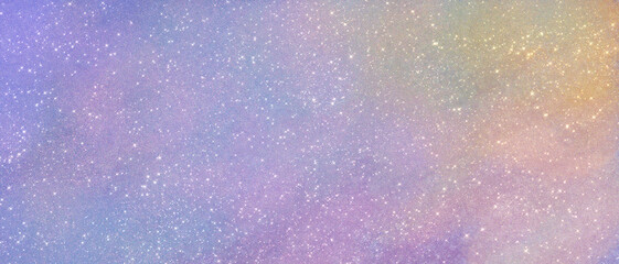 starry shining shiny purple lilac blue yellow light background with many stars. Cute festive background, sonova for design