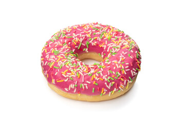 Donut with sprinkles isolated on white background top view
