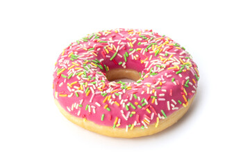 Donut with sprinkles isolated on white background top view