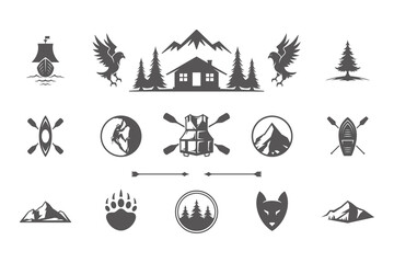 Camping and outdoor adventures design elements and icons set vector illustration.
