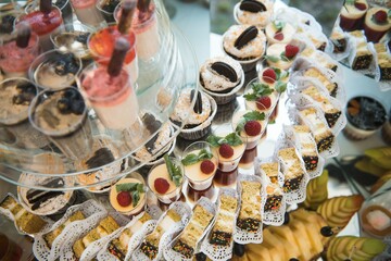 Many small desserts close together