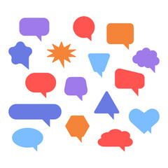Blank color speech bubbles and empty dialogue balloon for comment icon. Different shapes speech bubbles. Vector