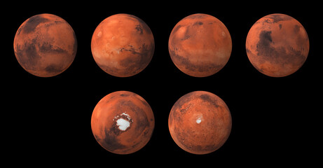 3D concept illustration of the planet mars from 4 sides plus top and bottom © Michael Niessen