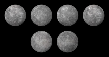 3D concept illustration of the planet mercury from 4 sides plus top and bottom