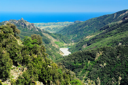 Aspromonte, Buonamico valley of the river, in the background Ionian Sea Ionian coast, San Luca, District of Reggio Calabria, Calabria, Italy, Europe