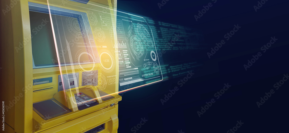 Canvas Prints blank screen of atm machine of banking and investment data graph on dark color background. of free s
