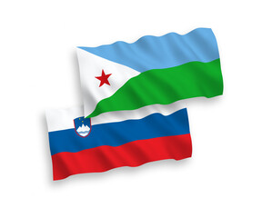 Flags of Slovenia and Republic of Djibouti on a white background