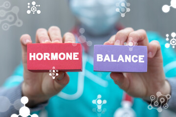 Medical concept of hormone balance. Hormonal therapy. Hormones treatment innovation. - obrazy, fototapety, plakaty