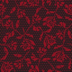Red Botanical Tropical Floral Seamless Pattern with dotted Background