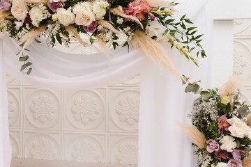 Decorated meadow for wedding ceremony.