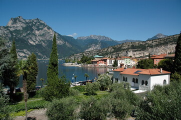 Fototapeta na wymiar View of Torbole with Lake Garda; Italy; Dolomites 