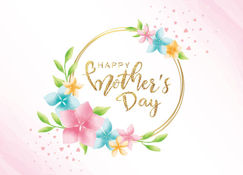 Happy Mother's Day poster and banner template with flowers on light pink background. Vector illustration for women's day, shop, invitation, discount, sale, flyer, decoration.
