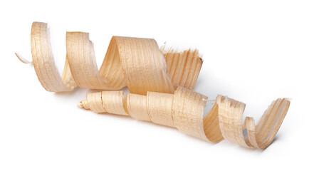 Wood shavings isolated on white background