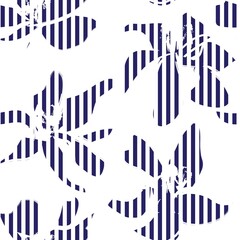 Blue Botanical Floral Seamless Pattern with striped Background
