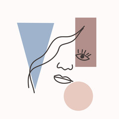 Abstract Woman face one line drawing. Portret minimalistic style. Continuous line.