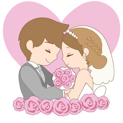 幸せそうな新郎新婦のイラスト