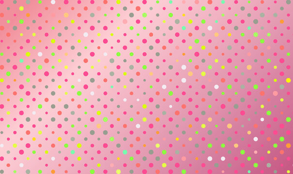Colorful pastel polka dots vector on rose gold background. Lovely sweet backdrop. Seamless colorful retro dots pattern. Can used for gift paper, invitation card for kids, Wallpaper Interior, Book cove
