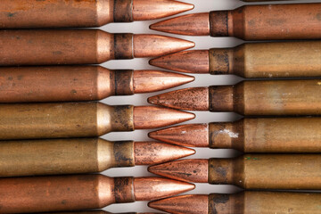 Close up of bullet casings close together