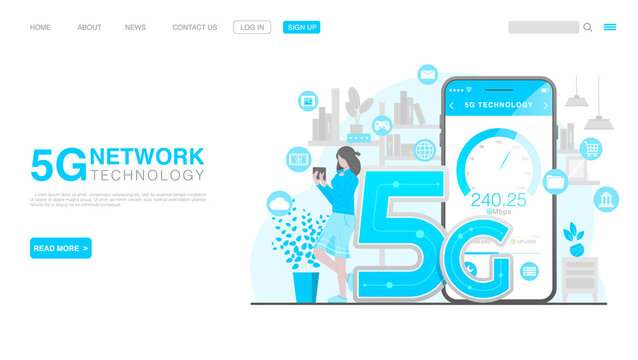 5G Network Wireless Technology Concept. Landing Page in Flat Style. Vector EPS 10